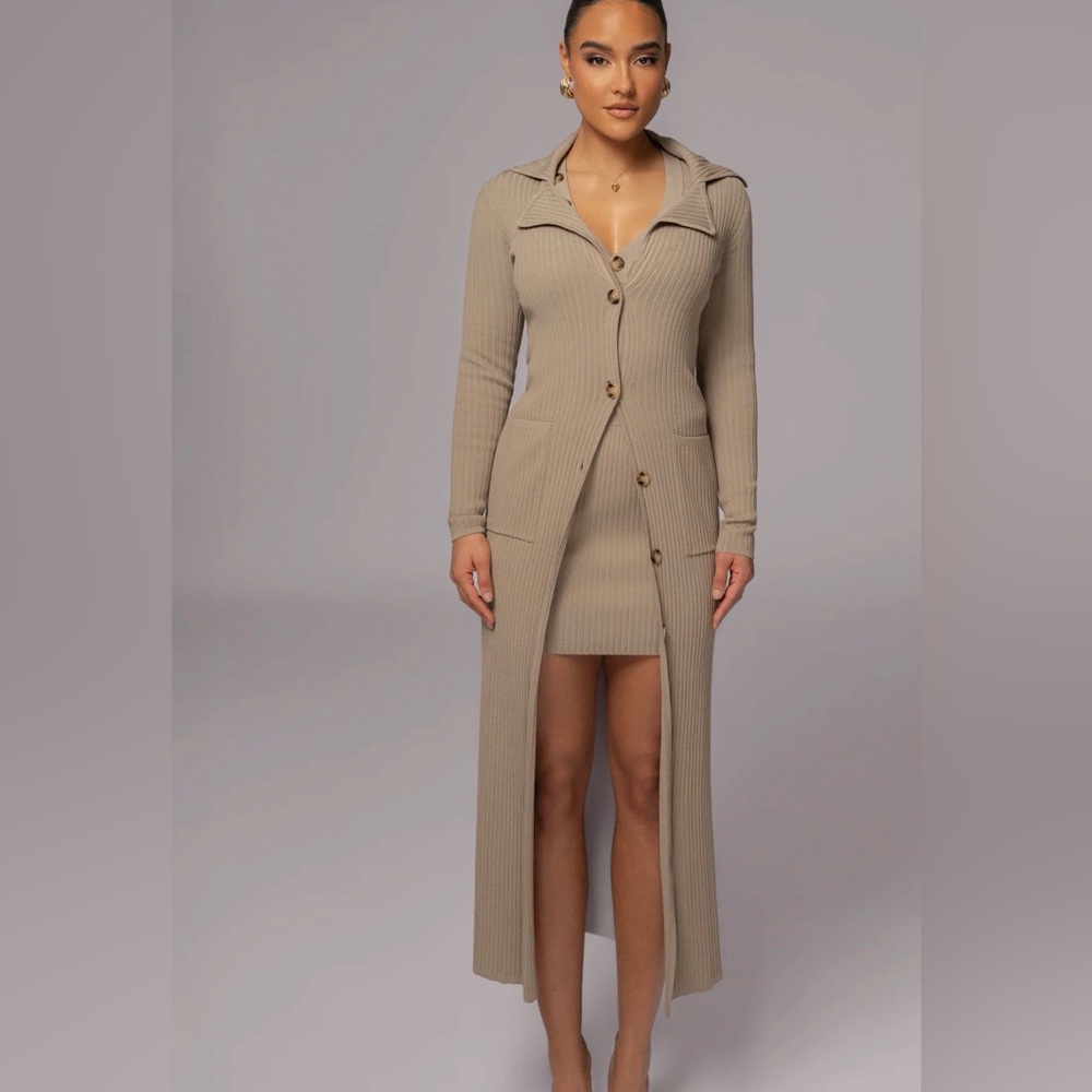JLUXLABEL Beige Longline Button-Up Coat